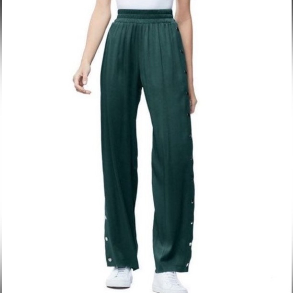 🔥💚 NWT Good American The Satin Snap Button Pant Emerald Wide Leg High Waisted - Picture 2 of 10